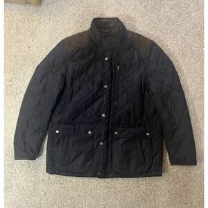 Vince Camuto Men's Navy Diamond Quilted Jacket with Brown Shoulders Size Large